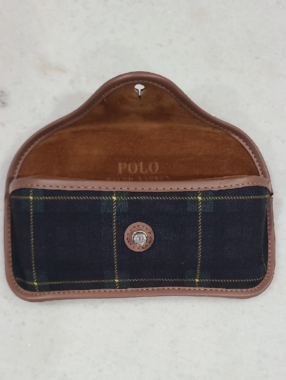 Polo by Ralph Lauren Plaid Case with Tan Leather Trim